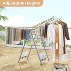 APEXCHASER Drying Rack Clothing, Clothes Drying Rack Foldable, Metal Laundry Drying Rack Collapsible for Sweater Towel Indoor & Outdoor, Height Adjustable Gullwing Clothes Airer, Grey