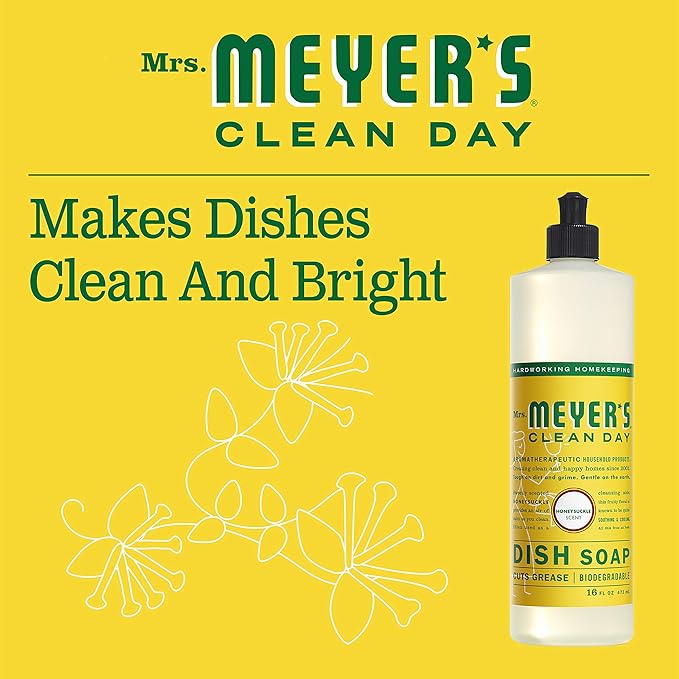 MRS. MEYER'S CLEAN DAY Liquid Dish Soap, Biodegradable Formula, Honeysuckle, 16 fl. oz - Pack of 3
