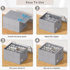 Shoe Organizer for Closet, 2 Pack Sturdy Shoe Storage Bins with Clear Cover, Fits 16-32 Pairs, Foldable Shoe Storage Box with Reinforced Handles (Grey, 19.7 * 15.7 * 12.6in)