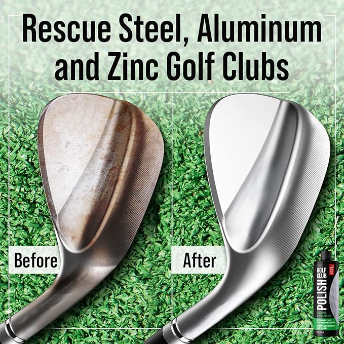 Golf Club Polish & Rust Remover – Made in USA – Instant Golf Club Cleaner & Scratch Remover Cream – 8 oz Golf Club Polish Compound, Groove Cleaner & Golf Club Polishing Kit – Shine, Protect & Restore
