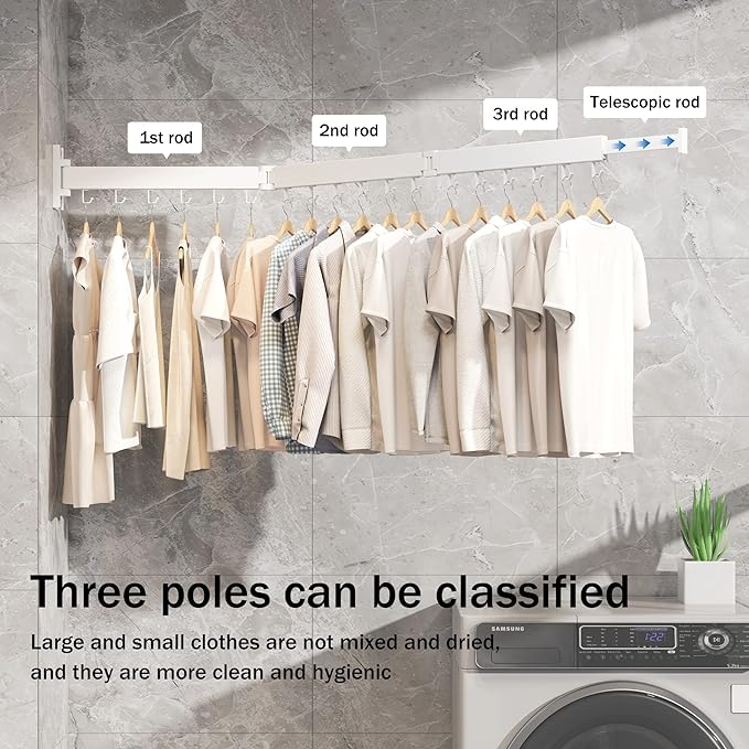 Clothes Drying Rack Wall Mounted,Drying Rack Clothing,Laundry Drying Rack Wall Mount,Collapsible Drying Racks for Laundry,Retractable,Foldable,Clothes Hanger Rack,Clothes Dryer Rack,White Color