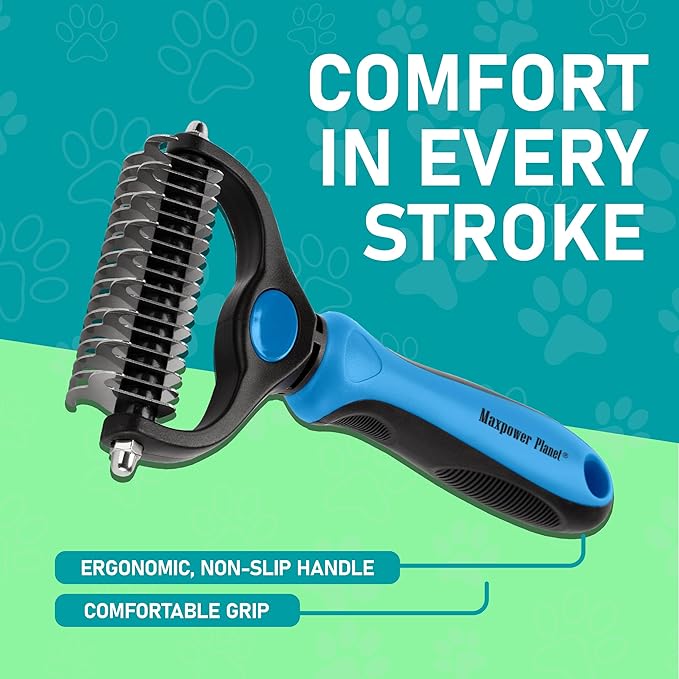 Maxpower Planet Original Pet Grooming Rake - Double-Sided Deshedding Dematting Tool, Undercoat Rake for Dogs & Cats, Extra-Wide Dog Grooming Brush & Deshedder Comb for Long Hair, Reduces Shedding 95%