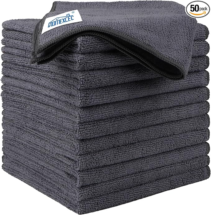 HOMEXCEL Grey Microfiber Cleaning Cloth 50 Pack, 12.5 x 12.5 inch Microfiber Towels for Cars, Ultra Absorbent Car Washing Cloth, Lint Free Streak Free Cleaning Rags for Car, Kitchen, and Window