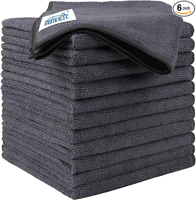 HOMEXCEL Grey Microfiber Cleaning Cloth 6 Pack, 12.5 x 12.5 inch Microfiber Towels for Cars, Ultra Absorbent Car Washing Cloth, Lint Free Streak Free Cleaning Rags for Car, Kitchen, and Window