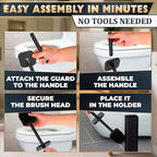 Black Toilet Brush with Square Stainless Steel Holder - Freestanding Toilet Brush and Holder Set Black - Removable Plastic Inner Cup, Splash Guard Cover, Replaceable Head, Corrosion Resistant Finish