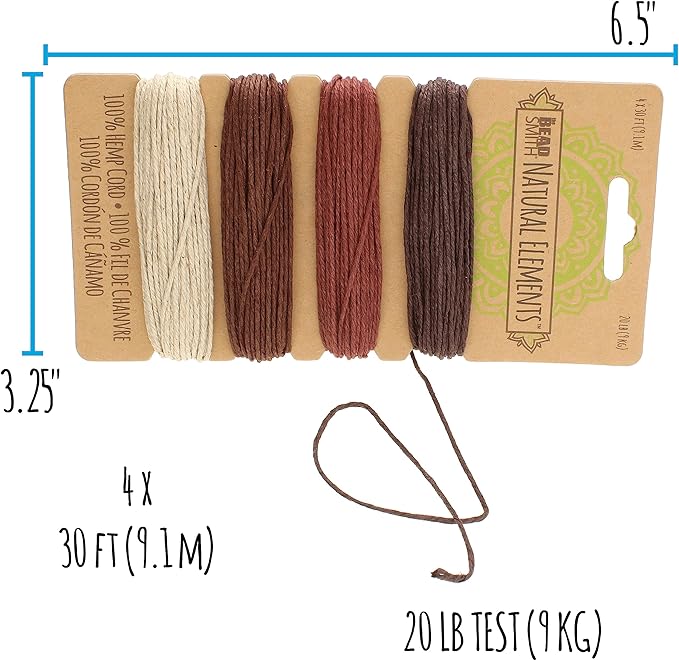 The Beadsmith 100% Hemp Cord – Bronze Colors – 1mm, 30 Foot Spool, 20LB Test Strength – Twine for Jewelry Making, Macrame, Paper Crafts, Gardening, Scrapbooking, Home Décor, DIY String Art & More