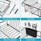 Over the Sink Expandable Dish Drainer Drying Rack In Stainless Steel for Small Kitchen, Counter Space Saving Modern Compact Metal Above Plate Dryer Strainer, Adjustable Hanging Inside Drain Holder