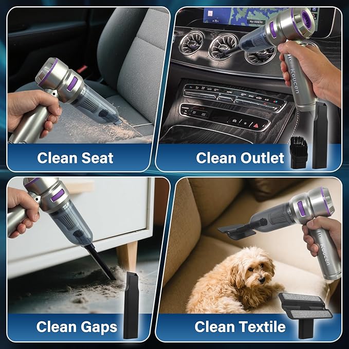 Car Vacuum Portable Cordless 20000pa High Power 4-in-1 Handheld Vacuum Cordless Rechargeable, Portable Vacuum with 3 Reusable Filter, Small Vacuums for Car Home Office & Pet(Silver Purple)