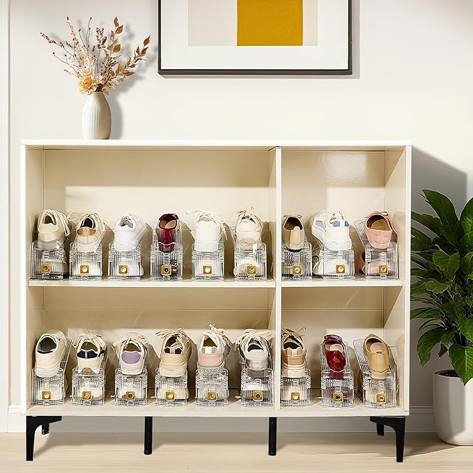 Shoe Slots Organizer for Closet, 12 Pack Shoe Stacker Organizer, Shoe Storage Space Savers 50%, 3 Levels Adjustable Shoe Racks for Closet Organization
