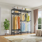 VIPEK V2 Heavy Duty Clothes Rack, Portable Metal Clothing Racks with 4 Tiers Adjustable Wire Shelving & 3 Hanging Rods, Freestanding Wardrobe Portable Closet Rack, Max Load 700LBS, Black