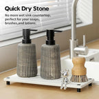 Instant Dry Sink Caddy Kitchen Sink Organizer, Quick Drying Stone Tray Diatomite Sponge Holder Soap Dish, Bathroom Countertop Fast Dry Water Absorbing Vanity Rack, White, 12" x 5"