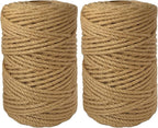2-Pack Natural Jute Twine Rope, 5mm x 656ft Heavy Duty & Eco-Friendly - for Crafts, Gardening, Cat Scratching Post, Bundling & Hanging, 328Feet/Roll