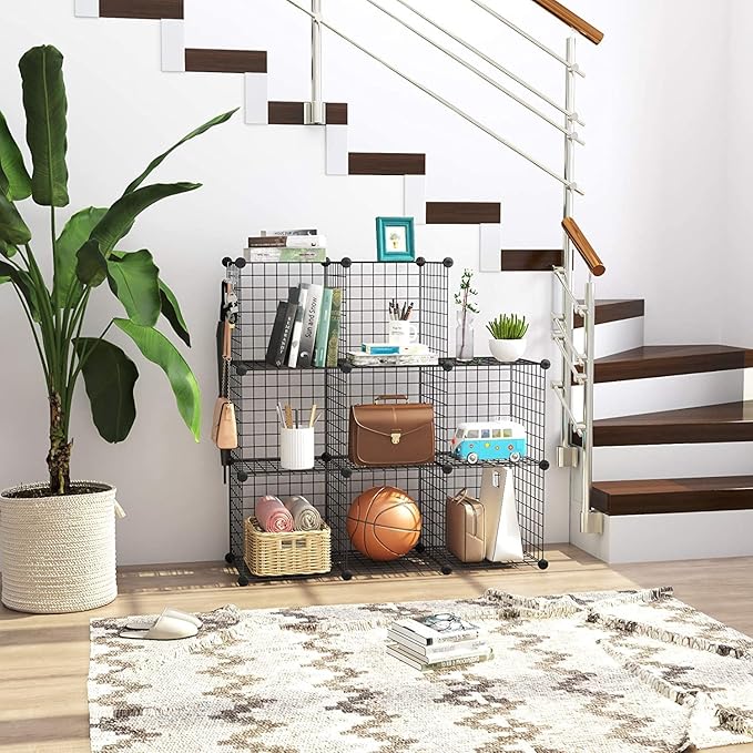 C&AHOME Wire Cube Storage, 8-Cube Organizer Metal C Grids Storage, Storage Bins Shelving, Modular Book Shelf, DIY Closet Cabinet Ideal for Living Room, Home, Office 24.8" L x 12.4" W x 48.4" H Black