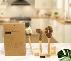 Bamboo Dish Brush Set, 6 Piece for Vegetable, and Kitchen Dish Cleaning, Sisal & Coconut Fibers with Bamboo Handles, Kitchen Brushes for Dishes, Pots, Pans