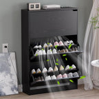 BORNOON Shoe Cabinet with Odor Control and Back Panels, Deodorizing Slim 3-Flip Shoe Storage Cabinet for Entryway, Freestanding Hidden Shoe Rack Organizer for Entrance, Hallway, Bedroom