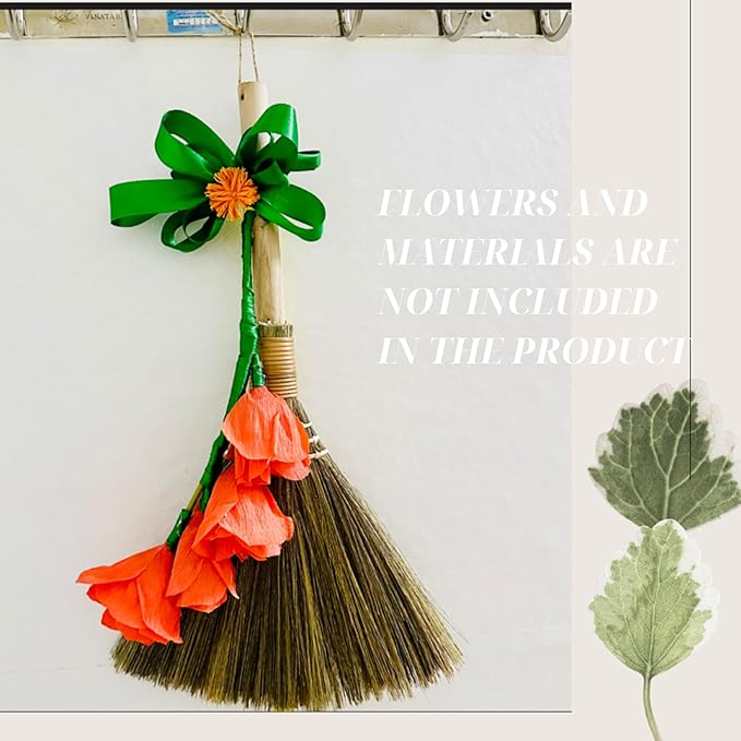 Set of 2 Brooms for Kid 12.6 inch & 16.54 inch - Vietnamese Natural Straw Soft Broom -Soft Bristle Brooms, Decorative Broom