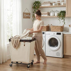 StorageWorks 210L Laundry Basket with Wheels, Extra Large Rolling Hampers for Clothing Organizer, Dirty Clothes Basket for Hotel, Home, Closet, Dorm, Beige