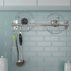 DSEAP Pot Rack - Pots and Pans Hanging Rack with 8 Hooks, Double Bars, Wall Mounted, Chromed