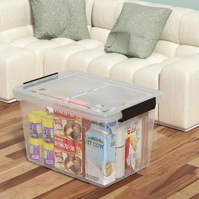 30 Quart Storage Boxes with Wheels, 4-Pack Clear Plastic Storage Bins with Lids