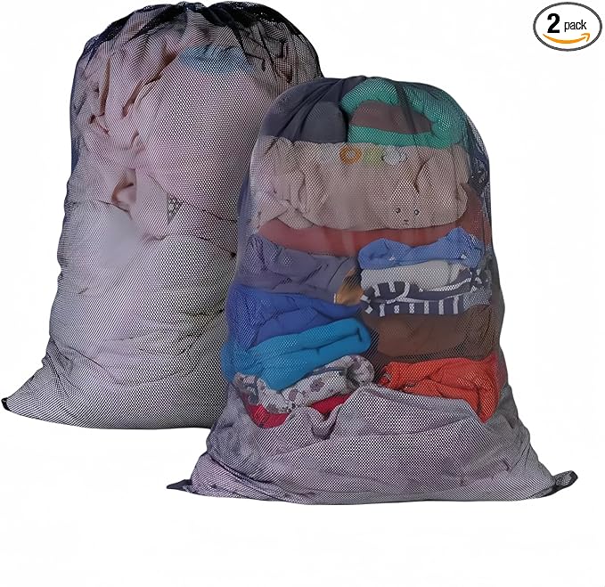 2 Pack Large Mesh Laundry Bag, Heavy Duty Mesh Laundry Bags Drawstring Lockable, 27×36inch Black Laundry Hamper Liner, Machine Washable, for Ball Storage, Travel, Toys, Sports Factories, Dorms