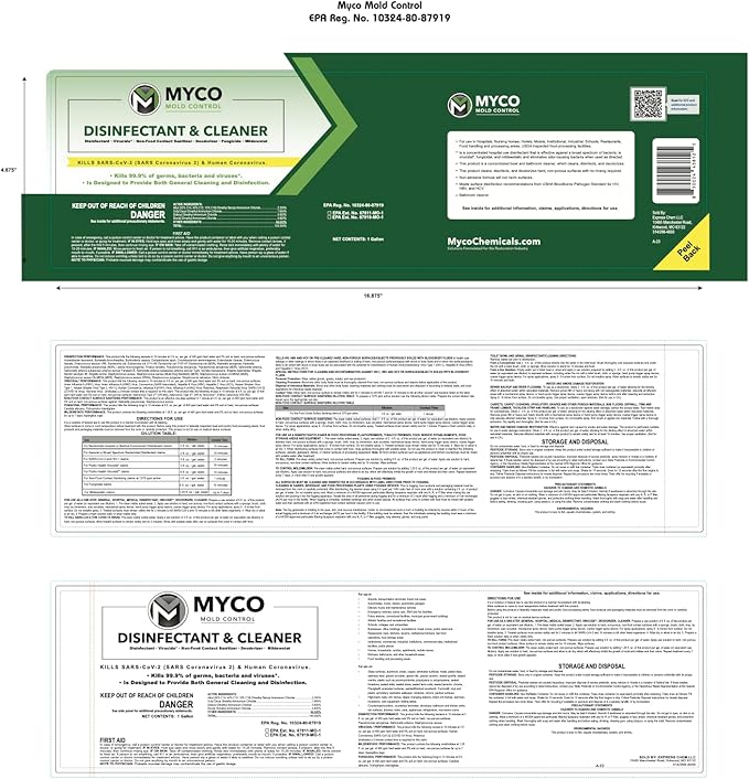 Myco Mold Control Concentrate – EPA-Registered Hospital Grade Disinfectant & Cleaner, Quat Formula for Mold Remediation & Bacteria Control, Commercial & Residential Use, 4 Gallon