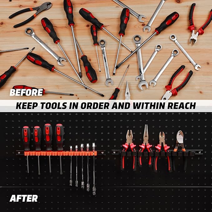 AIRTOON 10 PCS Screwdriver & Wrench Organizer, Plastic Rail Wrench Hanger with Clips, Pegboard Tool Holder, Wear Resistance Improved