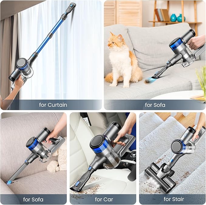 Dzaki S9X Vacuum Cleaners for Home,400W 45KPa Cordless Stick Vacuum Cleaner,Up to 55 Mins Runtime,Smart Induction Auto-Adjustment,Rechargeable Battery Vacuum Cordless for Carpet Floor Pet Hair(Navy)
