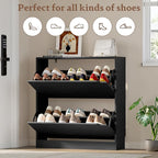 BORNOON Shoe Cabinet with 2 Flip Drawers, Slim Narrow Shoe Storage Cabinet, Freestanding Shoe Organizer with Adjustable & Removable Shelves, Top Display Shelf for Entryway, Hallway, Foyer, Closet