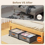 Under Bed Storage with Wheels, Large Capacity UnderBed Containers with Clear Lids, Shoe Organizer Under Bed Drawers, Rolling Under the Bed Storage for Clothes, Shoes, Blankets