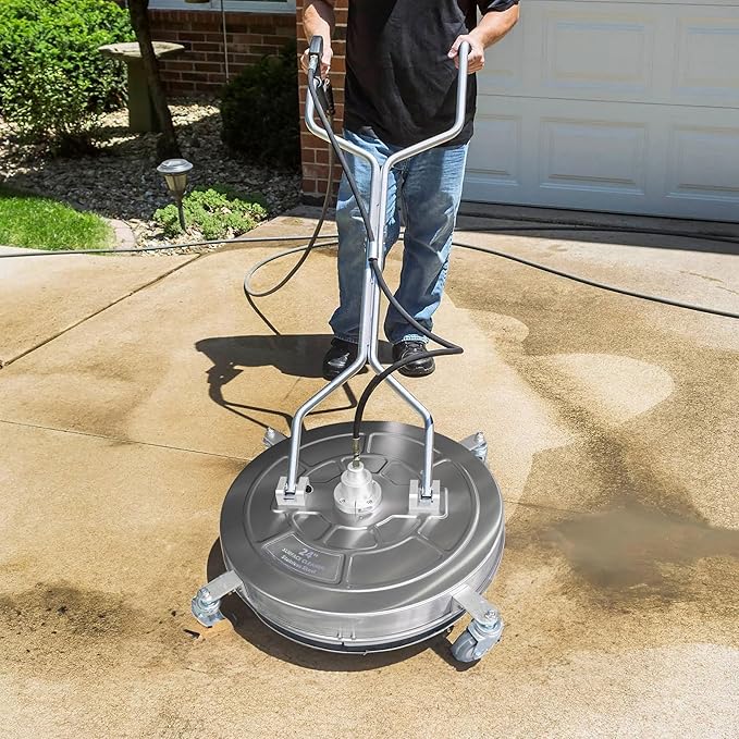 Hourleey 24" Pressure Washer Surface Cleaner with Dual Handles, Stainless Steel Surface Cleaner with 4 Wheels for Driveways, Pathway, Sidewalks, Patios, Decks, 4500 PSI with 3/8" Quick Connector Kit