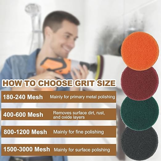 uxcell 8Pcs Scrubber Scouring Pad, 2 Inch 1000 Grits Drill Power Brush Hoop and Loop Scrub Pads Discs Polishing Pad for Household Furniture Automotive Cleaning, Gray