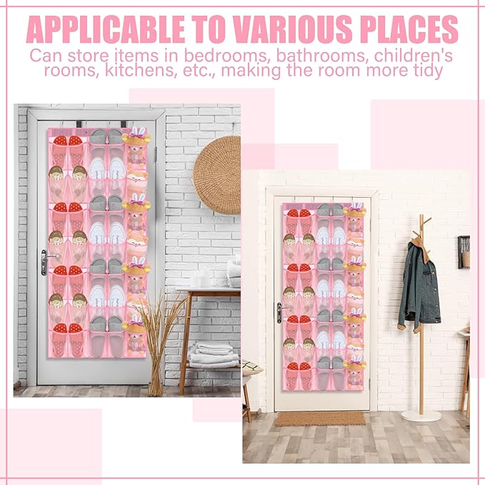 Windyun 2 Pack 40 Over the Door Shoe Organizers Large Mesh Pocket Hanging Shoe Rack for Closet Nonslip Behind Door Storage Holder Back to School Organizer for Dorm Room College Storage(Pink)