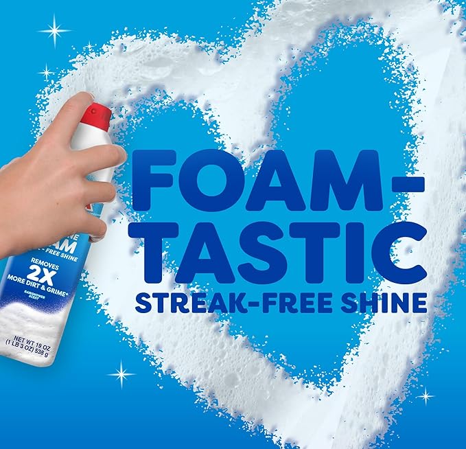 Windex Fast Shine Foam Glass Cleaner, No-Drip Aerosol Cleaning Spray, 19 oz, Pack of 2