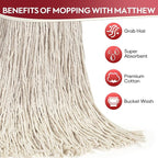 MATTHEW CLEANING 16oz 12Pack Cotton Mop Head Replacement,Cotton Looped-Open String Heavy Duty String Mop Refills, Universal Headband Blend,Floor Cleaning for Home, Industrial and Commercial Use(White)