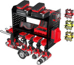 Power Tool Organizer-6 Drill Holder Wall Mount, 3 Tier Heavy-Duty Hand Tool Storage Rack, Utility Racks, Drill Holder, 2 Pegboard Sides - Garage Storage Cordless Tool Organizer (Black)