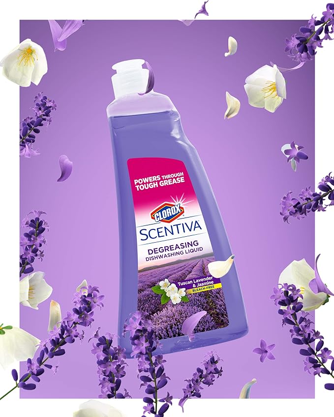 CLOROX Scentiva Dish Soap | Great Smelling Dishwashing Liquid Cuts Through Grease Fast | Quick Rinsing formula Washes Away Germs | Tuscan Lavender & Jasmine Scent, 26 oz (6 Pack)