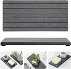 2PCS Diatomite Quick Stone Drying Tray Mat For Bathroom & Kitchen Counter, Instant Dry Water Absorbent Drink Bar Coaster,Vanity Sink Caddy Organizer,Dish Soap Sponge Holder, Dark Gray,8"x3.8"