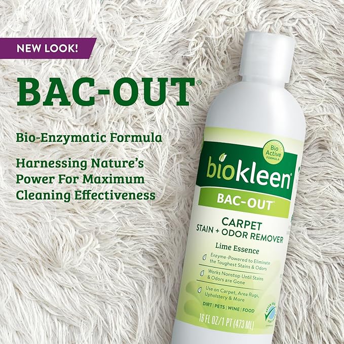 Biokleen Bac-Out Enzymatic Stain & Odor Remover for Carpet - Removes Stains and odors caused by dirt, pet accidents, wine, food, smoke - 2 Pack 32 oz w/Micro Cleaning Towel