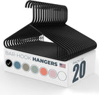 Neaties Plastic Hangers 20 Pack – Made in The USA – 6lb Capacity Standard Clothes Hangers with Strap Hooks for Dresses, Lingerie, Shirts, Pants, and Jackets – Black
