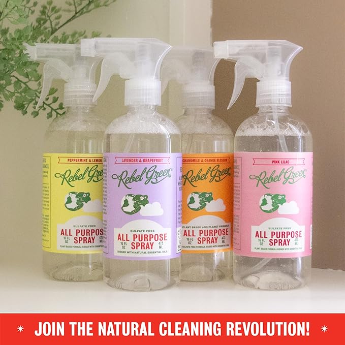Rebel Green Natural All-Purpose Cleaning Spray - Derived Multi-Surface Cleaner with Essential Oils for Kitchen, Bath, Countertops and More - Lavender & Grapefruit Scent - 16 oz - 1 Pack