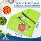 DAN RIVER 12-Pack Green Microfiber Towels – Ultra Absorbent, Lint-Free & Streak-Free Terry Cloth Rags for Home, Car & Kitchen - Must-Have Cleaning Essentials - 12" x 12"