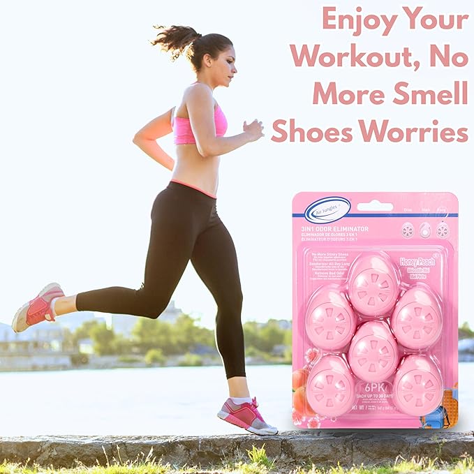 Air Jungles Shoe Deodorizer Balls 12 Ct, Honey Peach Scent, Odor Remover Balls for Sneakers, Gym Bags, Lockers, Closets, Hampers, and Drawers, Essential Oil Provides Natural Freshness