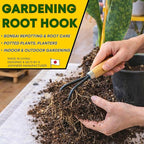 Garden Helper Double Claw Root Hook for Plants - Bonsai Repotting Tool - Heavy Duty Hardened Steel Blade with Ergonomic Wood Handle