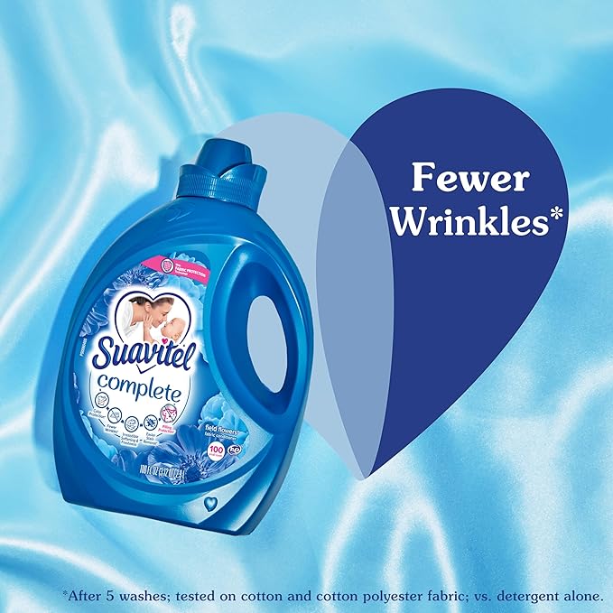 Suavitel Liquid Fabric Softener, Field Flowers | 100 oz | Pack of 2 | 100 Small Loads | Fabric Protection Technology