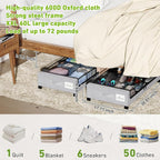 YAASHEEN Under Bed Storage with Wheels, 4-Pack Under the Bed Storage Containers with Clear Lids & Label, Underbed Storage Bins, XXL 60L Rolling Metal Drawer for Clothes, Shoes, Toys, Books - Gray
