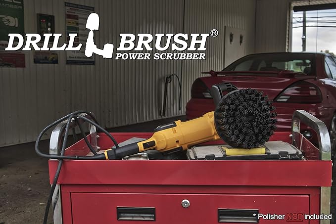 Outdoor Concrete Brush - Driveway Cleaner Scrub Brush for Rotary Polisher – 7 Inch Black Ultra Stiff with Nylon Bristles - Brick Cleaner Scrubber for Variable Speed Polisher - Concrete Floor Scrubber