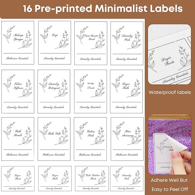 4 Pack Clear Laundry Pods Container & Dryer Sheet Holder, Plastic Square Laundry Room Organization and Storage Jars with Lids, Scoops & Labels for Detergent, Powder, Dryer Balls, Beads