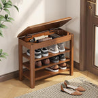 Shoe Rack Bench Seat Rubberwood 3-Tier Wooden Storage Bench 550lbs Compact Mid-Century Modern Design for Entryway, Hallway, Closet, Front Door Entrance, Foyer