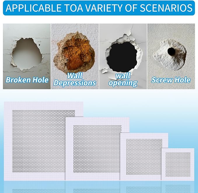 Drywall Repair Kit 20 Pack Aluminum Wall Repair Patch Kit, 2/4/6/8 inch Fiber Mesh Over Galvanized Plate, Dry Wall Hole Repair Patch Metal Patch with Extended Self-Adhesive Mesh (20 Pcs)