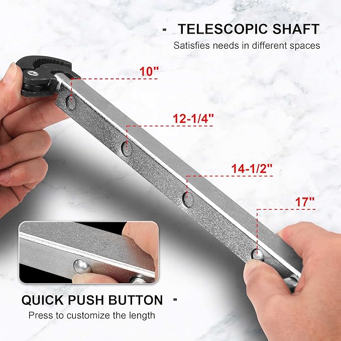 HAUTMEC Telescoping Basin Wrench, Sink Wrench, 3/8" to 1-1/4" Jaw Capacity, 10" to 17" Extendable Handle, Steel Sink Faucet Remover PL0025